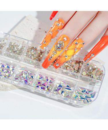 FOELANNE Water-based gemstones heat-sealable rhinestones AB Flatback Crystal Multicoloured Various Sizes Box of 12 grids Nail Art (67) - Buy Online on GoSupps.com