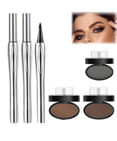 Cooklesa Eyebrow Long-Lasting Natural 3D Waterproof Microblading Eyebrow Pencil Cooklesa Upgraded Natural Waterproof Eyebrow Pen with Microfine Tip (Brown+Black+Gray brow +Eyebrow Stamp)