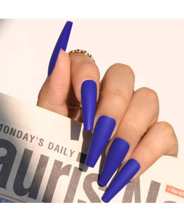 Sethain Matte Ballerina False Nails Blue Pure Fake Nail Long Full Cover Coffin Press on Nails for Women and Girls (Dark Blue) - Buy Online on GoSupps.com