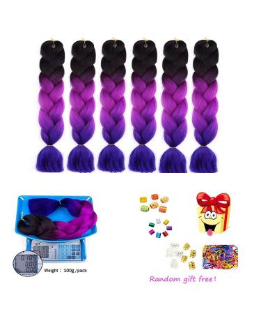 Buy Lila Jumbo Braid Extensions - 6Pcs 24 Kunsthaar Braiding Hair - Ombre Dark Purple & Black-Violet Blue - Buy Online on GoSupps.com