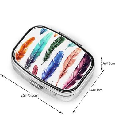 Colorful Hand Drawn Feathers Square Pill Box - Portable Medicine Organizer for Travel - Buy Online on GoSupps.com