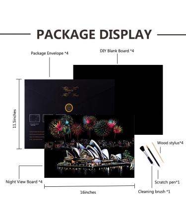 Rainbow Scratch Paper Sketch Pads - 4 Pack Night View Scratchboard for Adults & Kids - 16 X 11.2 Inches - Buy Online on GoSupps.com