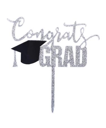 Topfunyy Congrats Grad Cake Topper Silver Acrylic Topper for Graduation/Grad Party Decorations - Buy Online on GoSupps.com