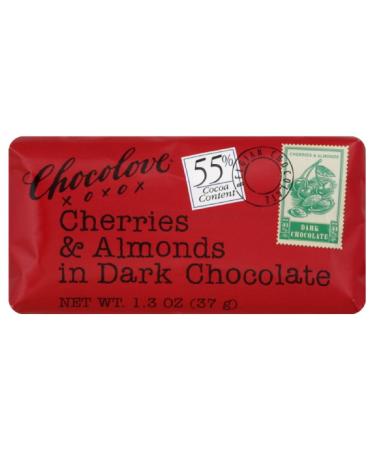 Chocolove Xoxox Premium Chocolate Bar - Dark Chocolate - Cherries And Almonds - Mini - 1.3 Oz Bars - Case Of 12