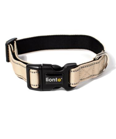 Lonto dog collar made of durable nylon size S soft padded collar for dogs 360 reflective & click closure metal ring & adaptation by stepless slide beige s beige
