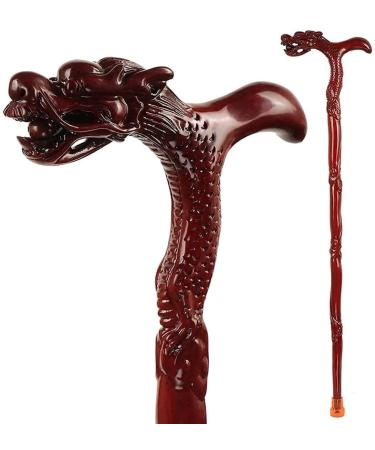 Walking Sticks Hardwood Walking Sticks for Man and Woman | Carved Exquisite Dragon Handle | Rosewood Cane Walker Assisting WoodenCanes for Men and Women