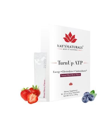 Hay's Naturals Turn Up ATP - 30 Packets | Sugar-Free Energy Drink Mix Pure ATP B-Vitamins Electrolytes & Purenergy | 5g Carb | Boost Metabolism & Muscle Recovery | Mixed Berry Flavor