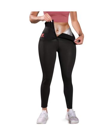 KUMAYES Sauna Leggings for Women Sweat Pants High Waist Compression Slimming Hot Thermo Workout Training Capris Body Shaper Black X-Large