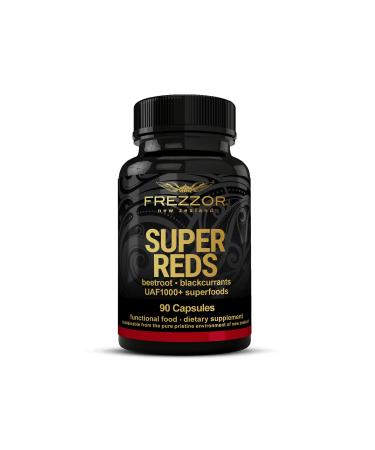 FREZZOR Super Reds Capsules with UAF1000+ All-Natural New Zealand Red Superfood Energy Essential Red Fruits Veggies& Beets Antioxidants Enzymes Energy Supplements 90 Capsules 1 Bottle