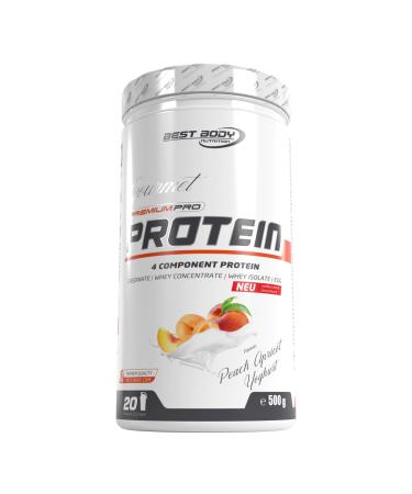 Best Body Nutrition Gourmet Premium Pro Protein Peach Apricot Yoghurt Dose 4 Components Protein Shake: Caseinat Whey concentrate whey isolate Eimrotein 500 g can peach apricot yoghurt 500 g (1 Pack)
