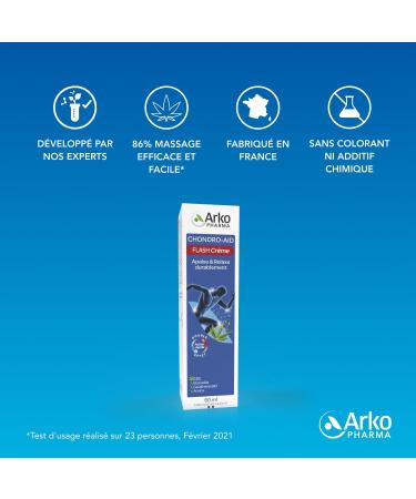 Arkopharma - Chondro-Aid Flash Cr me | Confort articulaire - D tente musculaire durable - Sensation apaisante et relaxante - Formule hydratante - Massage facile | 60 ml (Lot de 2) - Buy Online on GoSupps.com