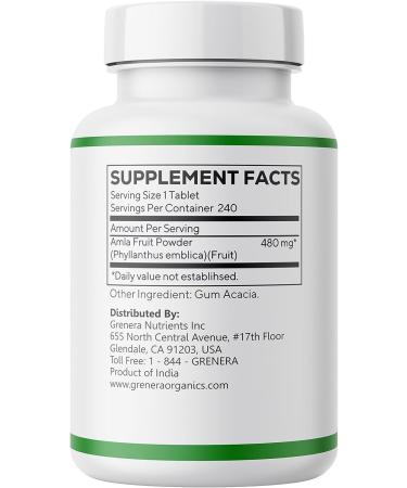 Organic Grenera Amla Berry Tablets | 240 Tablets, 500mg per Tablet | Natural Vitamin C Supplement - Buy Online on GoSupps.com