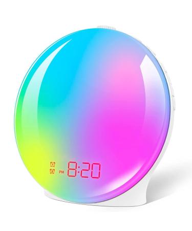 Alarm clock light alarm clock with sunrise/sunset simulation daylight alarm clock with snooze function and dual alarms sunset lamp with 10 natural sounds 7 colors atmosphere lamp