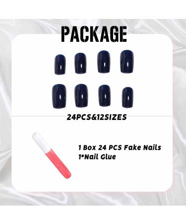 IMSOHOT Royal Blue Press on Nails - Dark Blue Short Square Acrylic Fake Nails Kits for Women - 24 Pcs Glue-On False Nails - Buy Online on GoSupps.com