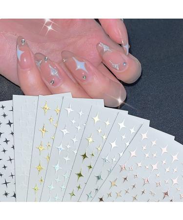 Stars Nail Art Stickers Decals 6Sheets Nail Art Supplies 3D Self-Adhesive Nail Art Decoration Stars Holographic Laser Design Nail Art Accessories Women and Girls DIY Acrylic Nail Art