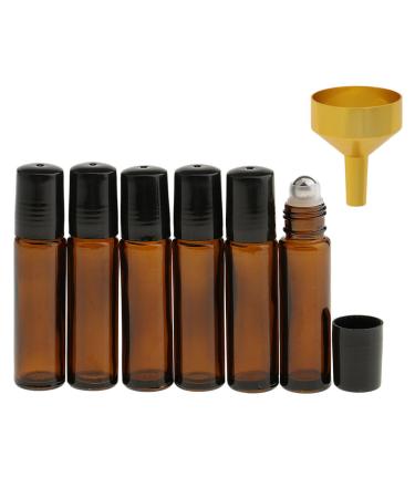 6 pieces brown glass deodorant stick 10ml empty roll-on bottle with deodorant roller + mini funnel 22mm