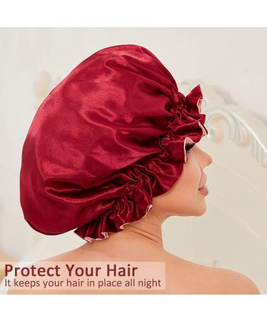 Wine Red Silk Bonnet for Black Women - Satin Cap for Natural Hair - Curly Hair Bonnet - Large Satin Hair Wrap for Sleeping - Buy Online on GoSupps.com