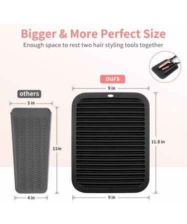 Large Silicone Heat Resistant Mat for Hair Styling Tools - Professional Curling Iron & Hair Straightener Mat - Flat Iron Mat with Velcro - Travel Friendly (Black) - Buy Online on GoSupps.com