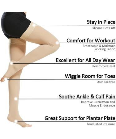 Ailaka Thigh High 20-30 mmHg Medical Compression Stockings - Medium, Beige, Open Toe - 1 Pair - Buy Online on GoSupps.com