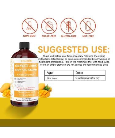 Hair Growth Liquid Multivitamin | Biotin for Hair Growth Supplement | Clinically Tested in Women for Thicker Hair & Facial Wrinkle | Skin Care | Ages 18+ | 8.11 Fl Oz - Buy Online on GoSupps.com