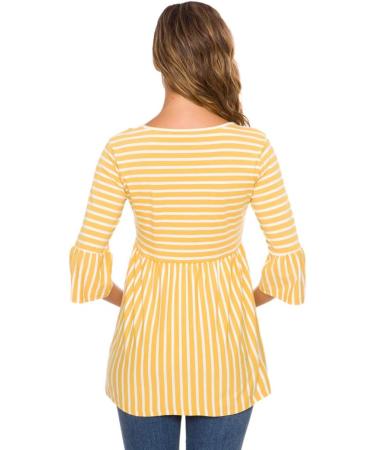Love2Mi Maternity Blouse A Line Pregnancy Shirt 3/4 Bell-Sleeve Yellow Stripe - Buy Online on GoSupps.com