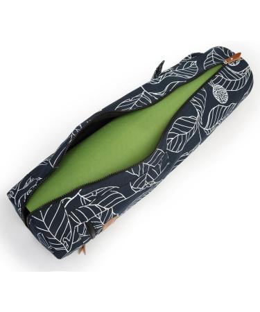 ELENTURE Yoga Mat Bag - Navy Blue Leaf | Full-Zip Carrier for 1/4 1/3 Thick Mats | Gym Bag with Pockets and Adjustable Strap - Buy Online on GoSupps.com