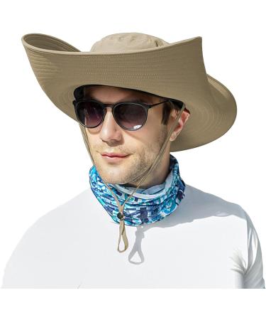 Muryobao Men's UPF 50+ Waterproof Wide Brim Bucket Fishing Hat - Beige - Buy Online on GoSupps.com