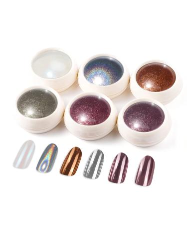 BISHENGYF 6 Box Chrome Nail Glitter Holographic Classic Nail Art Powder Set Shiny Nail Glitter Powder with Magic Mirror Finish for Nail Art Design Decoration Color