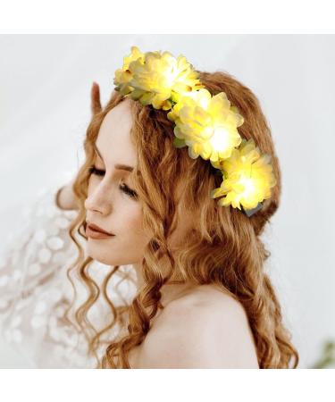 Zoestar Light Up Flower Headband Bridal Crown Headbands LED Floral Wreath Headpiece Luminous Festival Party Hair Accessories for Women and Girls (White) - Buy Online on GoSupps.com