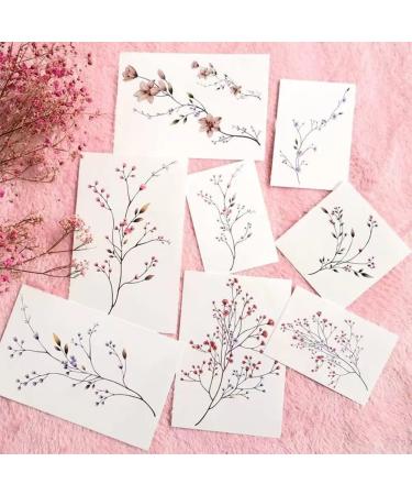 Gypsophila Watercolor Temporary Tattoo - Long Lasting and Realistic Fake Tattoo Stickers in Green - for Women, Girls, and Kids - Buy Online on GoSupps.com