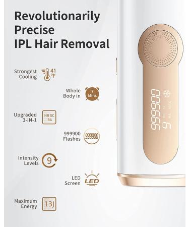 AMOTAOS IPL Hair Removal Laser with Cooling - 3-in-1 At-Home Device for Women and Men - 999900 Flashes - 9 Levels - Permanent Hair Removal - Face, Armpit, Arm, Bikini, Leg - White&Gold - Buy Online on GoSupps.com
