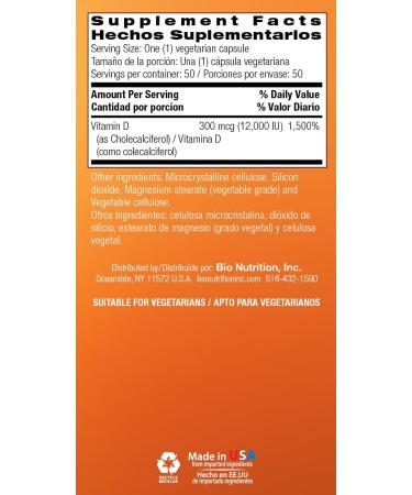 Bio Nutrition D3 12000 Iu Vegi-Caps 50 Count - Buy Online on GoSupps.com