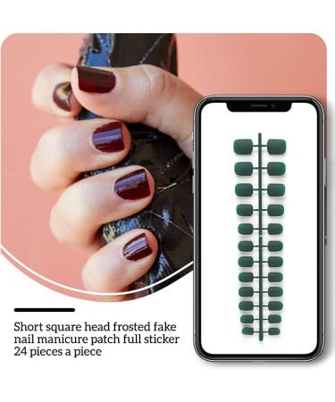 Dajidafu 24 Pieces Square Head Frosted Coffin False Nails DIY Exquisite French Style Unique Elegant Colour-fast Acrylic Nail 15blackish green - Buy Online on GoSupps.com