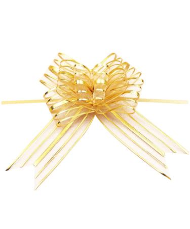 FRCOLOR 10pcs Wedding Pull Flower Large Bows Presents Garland Decor Golden Bows Christmas Flower Wedding Decoration Hand-Painted Large Gauze Flower Long Bow Wedding Car Golden 74.00X5.00X0.10CM
