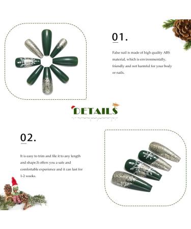 Vatocu Christmas False Snowflake Glitter Press on Nails - 24pcs | Long Ballerina Acrylic Stick-on Nails for Women and Girls - Buy Online on GoSupps.com