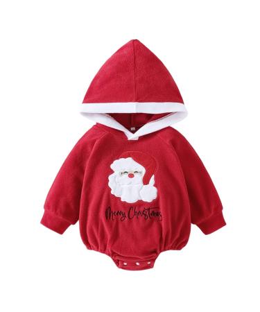PythJooh Baby Girl Boy Christmas Romper Outfits Costumes Infants Fleece Merry Christmas Santas Hoodie Rompers for 0-24Months