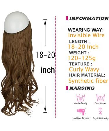 OMGREAT Ombre Halo Hair Extensions 20 Inch Curly Synthetic Hair Light Chestnut Brown - Heat Friendly Fiber - No Clip Headband - Buy Online on GoSupps.com