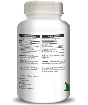 H&C Wheat Grass Capsules - 900mg per Serving 120 Vegan Capsules | Healthy Superfood 120 Count (Pack of 1) - Buy Online on GoSupps.com