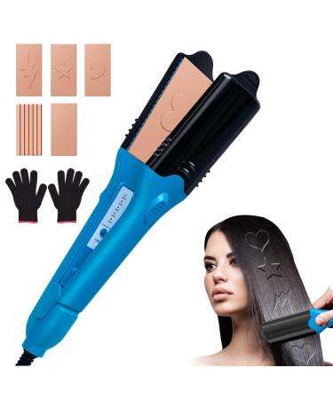 Hair Crimper & 3D Hair Stamper with 5 Interchangeable Plates Including Zigzag & 4 Fun Patterns Crimper Hair Tool for Festival Art Hair Keratin & Argan Oil Infused Crimping Iron for Volume