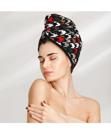 Buy Hair Towel Wrap for Quick Drying - Houndstooth Green Red Hair Drying Turban with Button - Buy Online on GoSupps.com