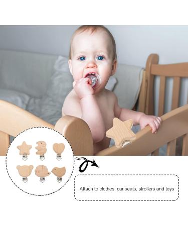 Garneck 6Pcs Natural Wood Beech Suspender Pacifier Clips for DIY Pacifier Chains - Mixed Animal Shapes - Buy Online on GoSupps.com