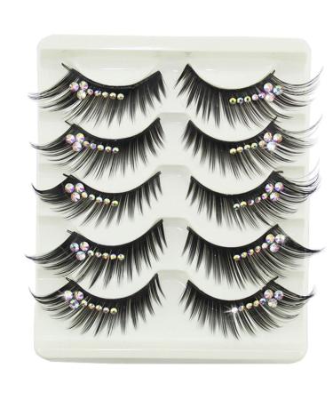 5Pairs Cat Eye False Eyelashes Natural 3D Fake Eye Lashes with Shiny Rhinestones Makeup Party Extension Eyelashes