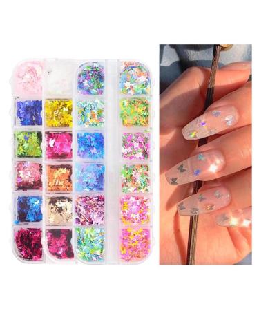 CHUANGOU 24 Color/ 3D Butterfly Nail Glitter Nail Sequins for Face Holographic Nail Art Body Glitter