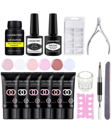 lagunamoon Poly Gel Nail Extension Kit - UV LED Gel Polish Set for Manicure - No Wipe Top Coat, Base Coat, Slip Solution - Xmas Gift - Soft Coral - Buy Online on GoSupps.com