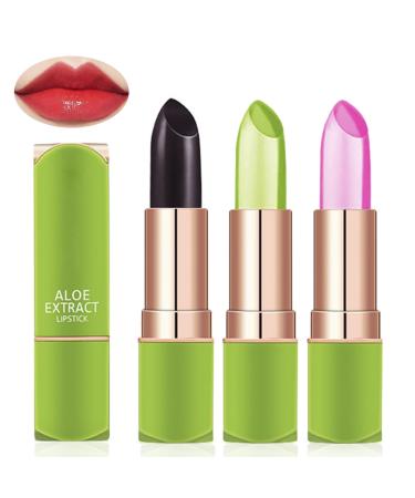 3PCS Aloe Vera Color Changing Lipstick Set - Moisturizing Long Lasting Lip Balm Magic Temperature Activated Lip Tint