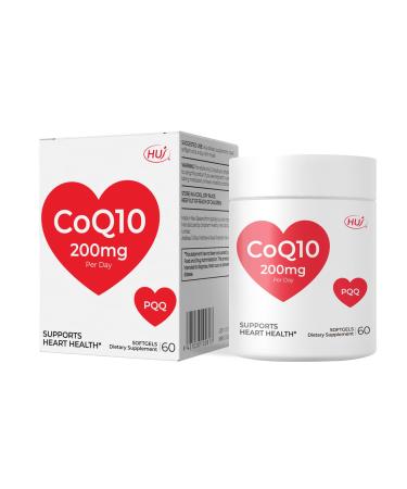HUJ CoQ10 200mg Per Day - Heart Health & Cellular Energy Support with Coenzyme Q10 Vitamin E & PQQ - 60 Softgels