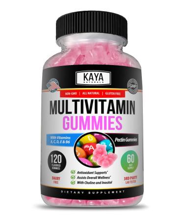 Kaya Naturals Adult Multi Vitamin Gummy 120 Count Biotin Vitamin A C & E Including Zinc &Vitamin B-12 Folic Acid Strawberry Flavor (120 Gummies) 120 Count (Pack of 1)