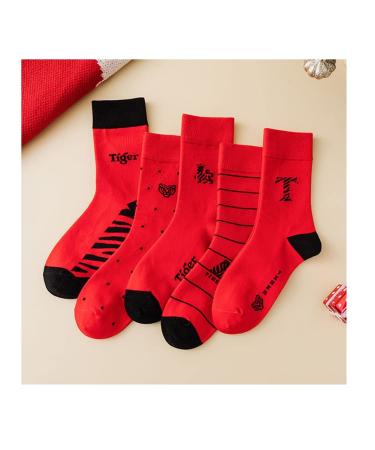 Chinese New Year Red Socks Autumn Winter Embroidery Warm Men's Women's Cotton Socks for Spring Festival Wedding 5 Pairs (Color : RED Size : 35-44) 35-44 Red