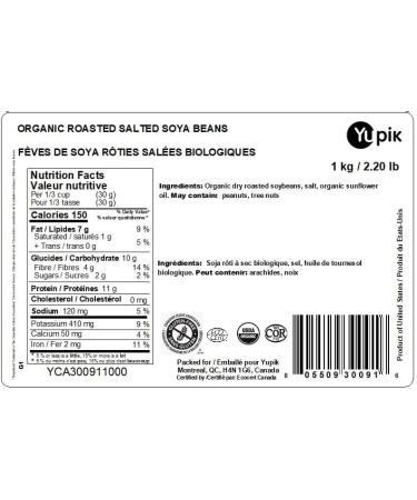 Yupik Organic SOYA Nuts (Dry Roasted Salted) Non-GMO Vegan Gluten-Free Kosher 1Kg 1 kg (Pack of 1) - Buy Online on GoSupps.com