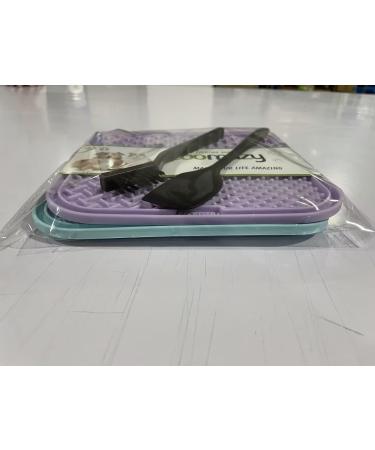 Coomazy Leak Mat for Dogs - 2-Pack Lick Mats with Silicone Spatula & Brush | Slow Feeder Dog Bath & Grooming - Blue & Purple - Buy Online on GoSupps.com